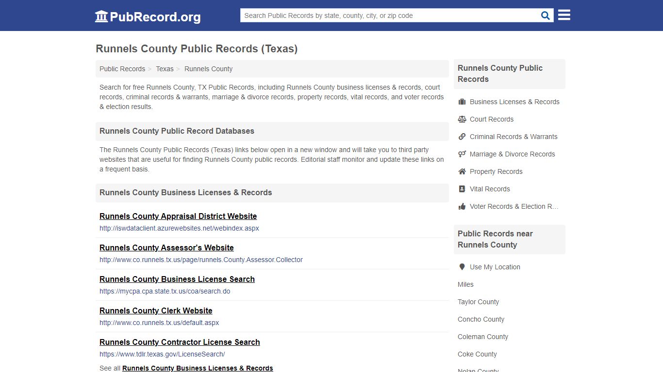 Free Runnels County Public Records (Texas Public Records) - PubRecord.org