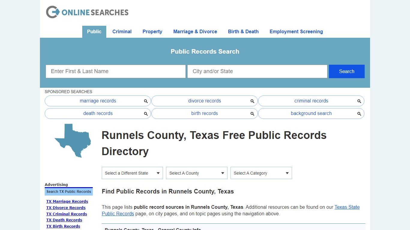 Runnels County, Texas Public Records Directory - OnlineSearches.com